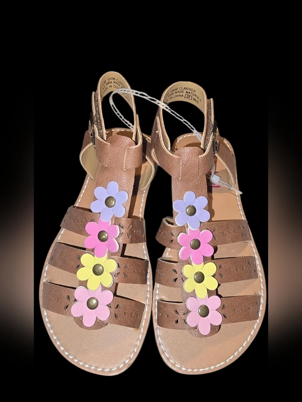 New Girl's Brown Floral-Detail Sandals Size 12